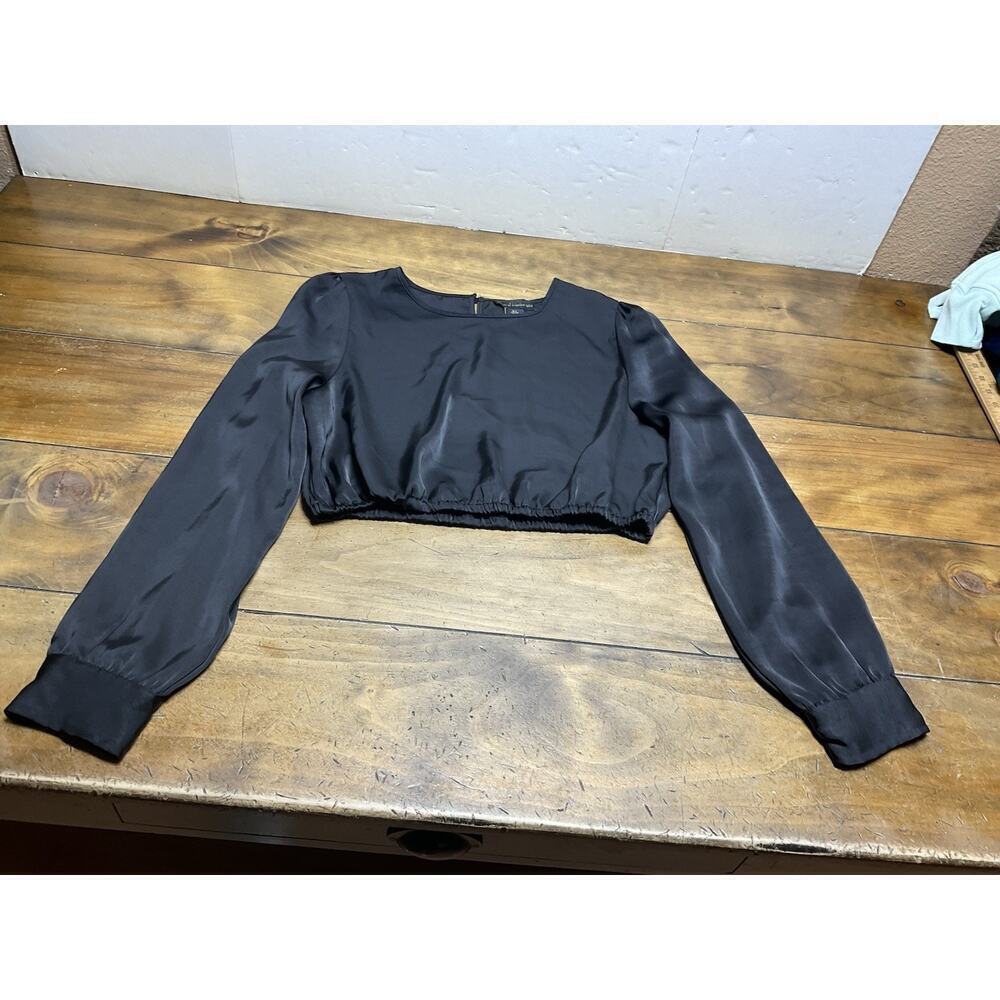 House Of Harlow 1960 Black Crop Top Women Size Large Silky Long Sleeve Dressy
